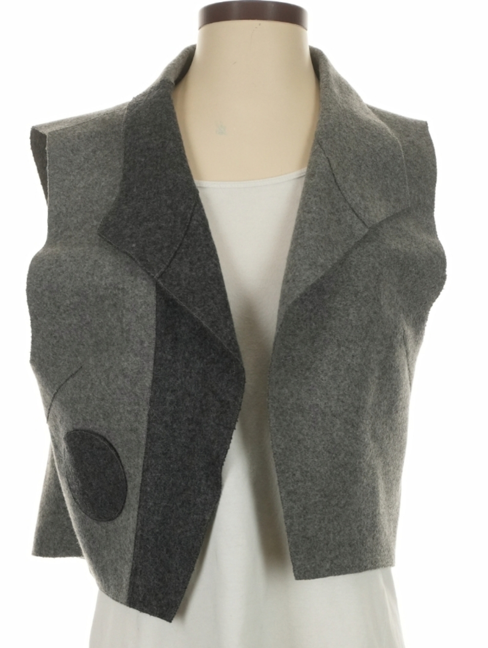 Teresa Maria Widuch Gray Wool Sleeveless Open Front Vest